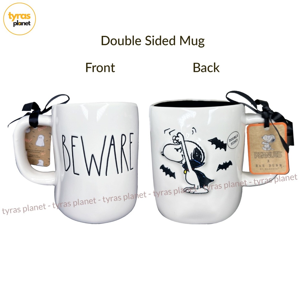 NEW Rae Dunn x Peanuts Halloween Vampire Snoopy 'Beware' Ceramic Mug